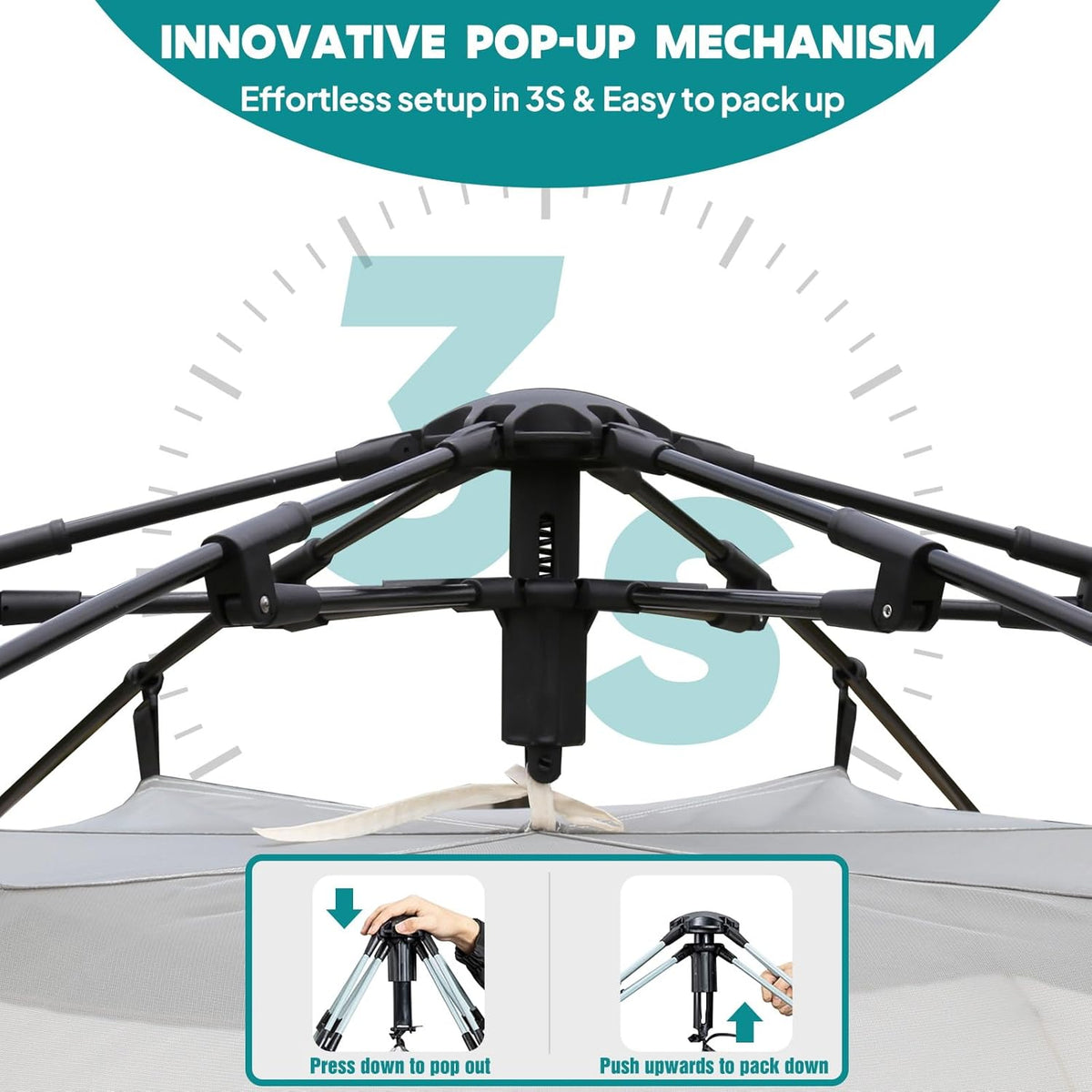 Chihee Pop-up-tent, stand-up tent, familietent met veranda voor 3 personen, outdoortent met groot scherm, waterdicht en winddicht, eenvoudig te monteren, reizen