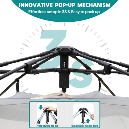 Chihee Pop-up-tent, stand-up tent, familietent met veranda voor 3 personen, outdoortent met groot scherm, waterdicht en winddicht, eenvoudig te monteren, reizen