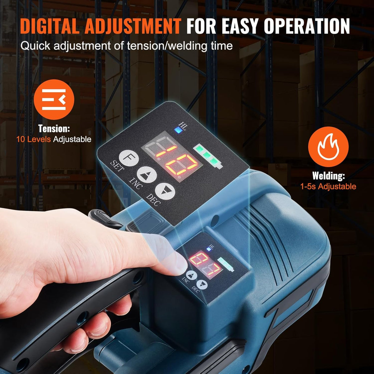 VEVOR Electric strapping tool for PP and PET strapping strips, width from 1 cm to 1.5 cm, automatic strapping machine, tension 600 N-3200 N, for pallet packaging