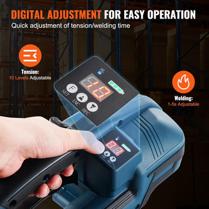 VEVOR Electric strapping tool for PP and PET strapping strips, width from 1 cm to 1.5 cm, automatic strapping machine, tension 600 N-3200 N, for pallet packaging