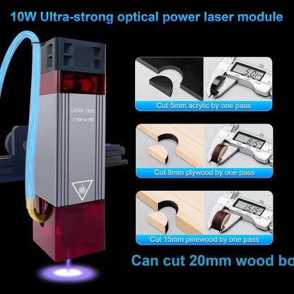 Verbeterde 10W lasermodule-kit met luchthulp en magnetische oogbescherming, LASER TREE 80W laserkop dubbele ultrafijne gecomprimeerde spot compatibel met lasergraveermachine, 12V