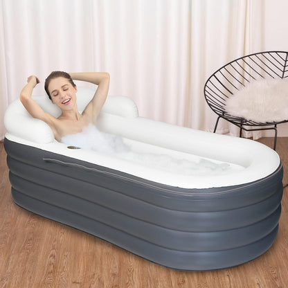 Opblaasbaar inweekbad voor volwassenen, groot draagbaar ijsbad, spa, inweekbad met ritssluiting, ontworpen met hoofdsteun, bekerhouder (luchtpomp, 168 x 76 x 68 cm)