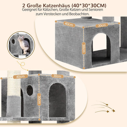 Globlazer cat tree xxl 194cm high with 2 Large Cat House, Hammock 50 * 40CM, Platform Lined Large, 2 Basket, Seat Rod, Huge Scratching Post for 3-5 Large Cats Rest Play Indoor (S76B, Light grey) - QUORE