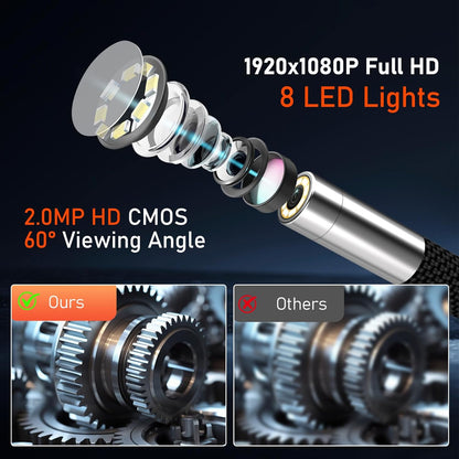 1080p endoscoopcamera, beweegbare kop, lcd-scherm van 5 inch met licht, 270 graden draaibare endoscoopcamera, 8 mm buiscamera, IP67-inspectiecamera, kanaalcamera met 32 GB SD-kaart (1 m)