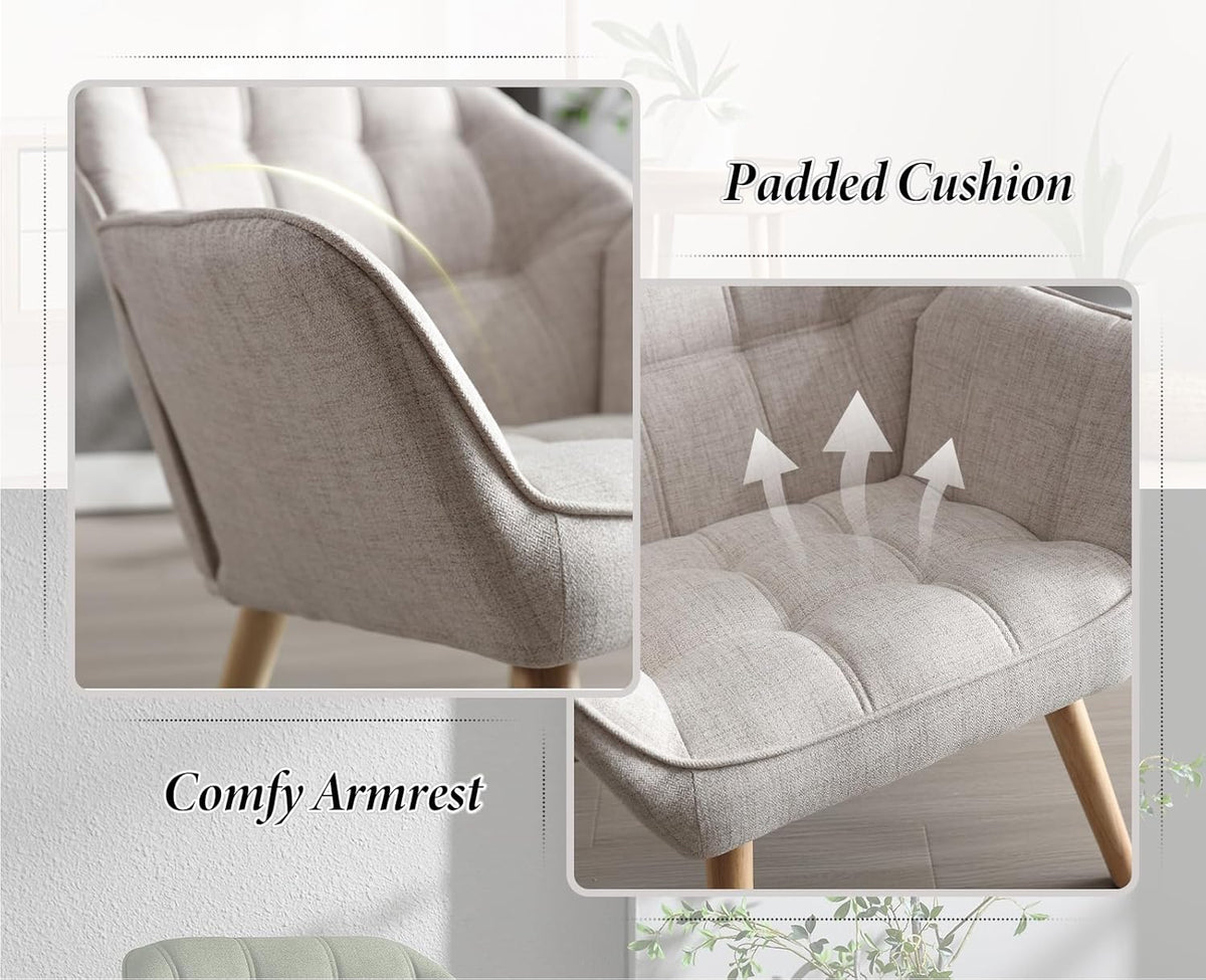 chairus Upholstered Tub Chairs Linen Single Sofa Accent Chair for Living Room Modern Recliner Cocktail Chair with Wooden Legs (Beige-1)