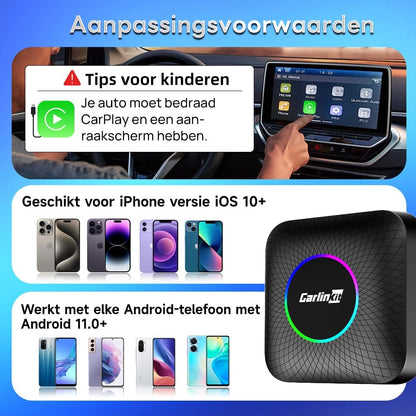 Draadloze CarPlay Adapter – Android Auto Interface – AIBox Module – Auto Multimedia Adapter – Bedrade CarPlay Upgrade – 8GB RAM + 128GB Opslag – Android 13.0 Systeem