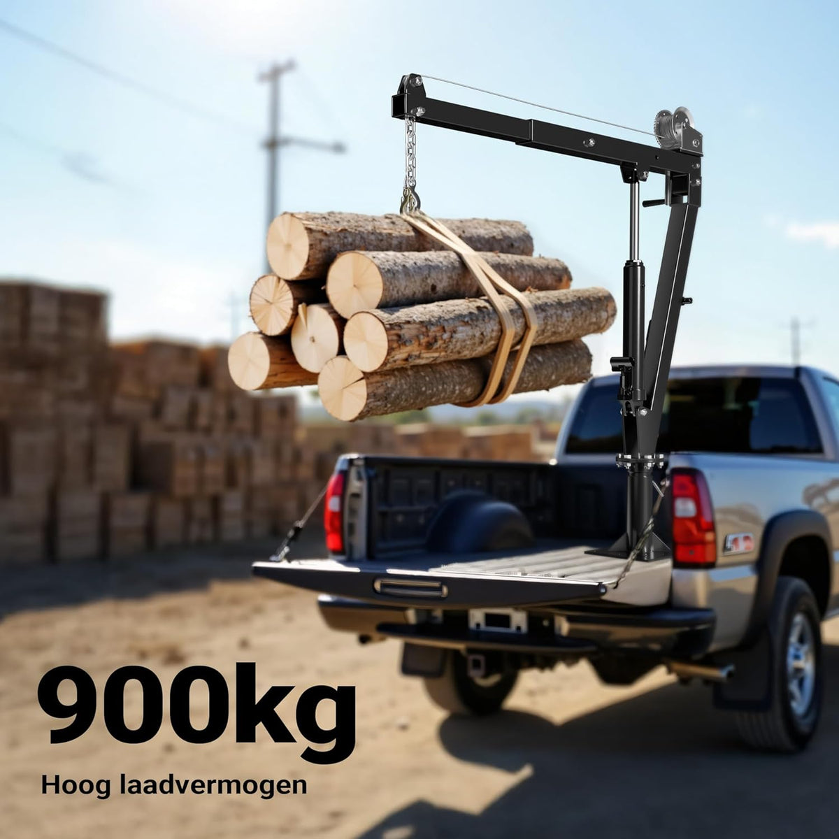 Pick-up kraan 900kg en 360° draaibaar met kabellier, standvoet, inklapbaar