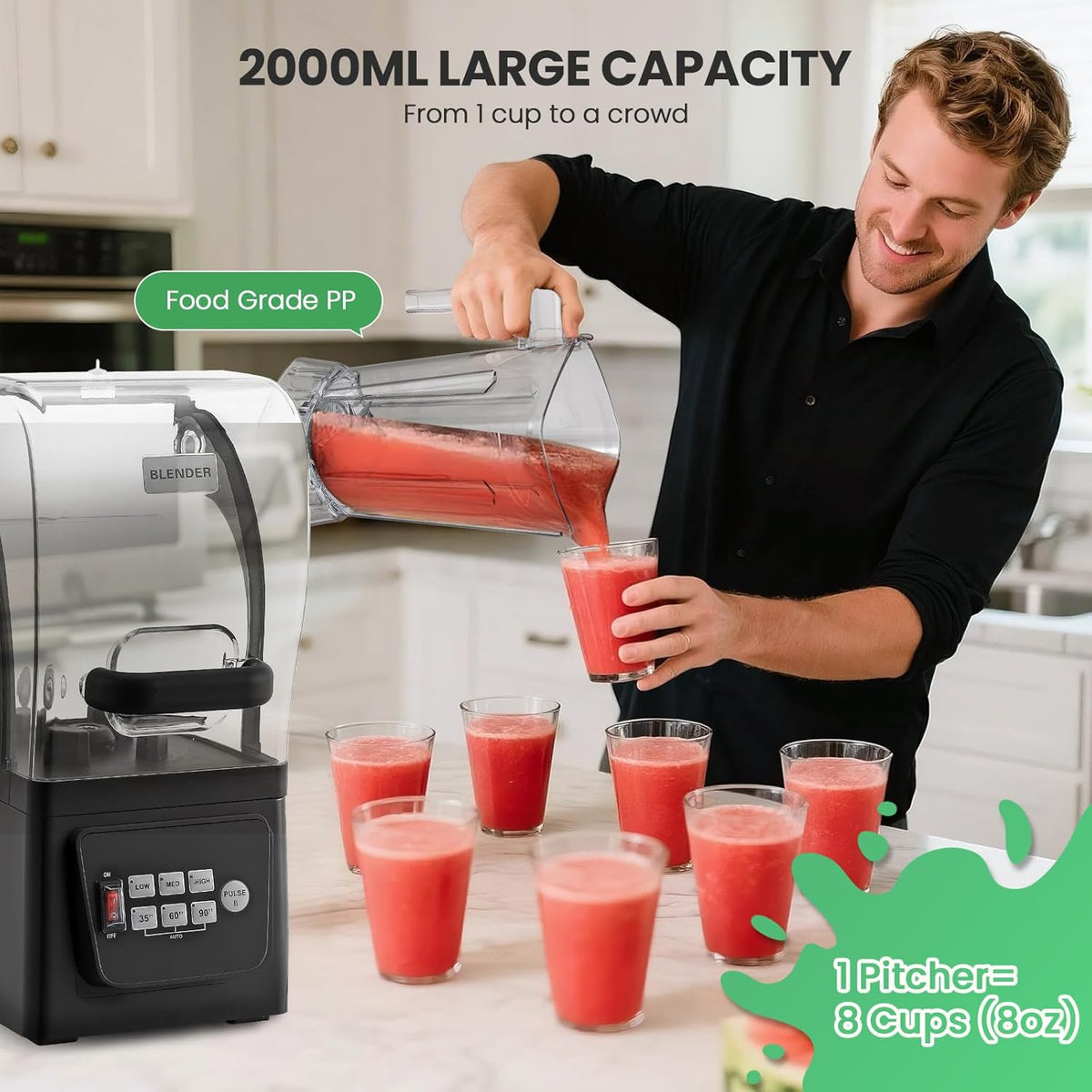 Huanyu 2L hogesnelheidsmixer met geluidsisolatiekap
