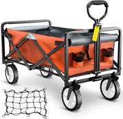 Deeper Festival Trolley - Verstelbare stuurstang - Afneembare luifel - Oxford-doek - Outdoor Camping Strandkar - Oranje en grijs - QUORE
