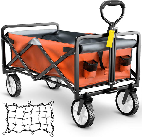 Deeper Festival Trolley - Verstelbare stuurstang - Afneembare luifel - Oxford-doek - Outdoor Camping Strandkar - Oranje en grijs - QUORE