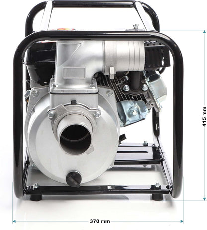 Wiltec benzine vuilwaterpomp 4 kW 48.000 l/h met 4-takt motor, afvoerpom met 28 m opvoerhoogte, waterpomp tuinpomp met 80 mm (3") aansluiting