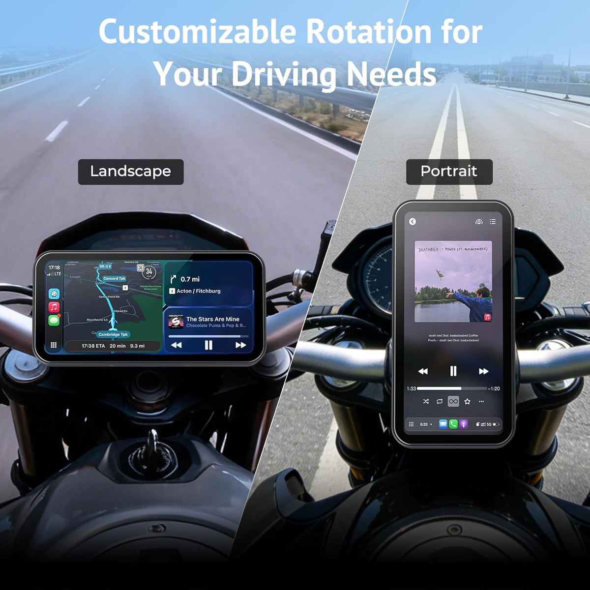 Motorfiets GPS – Motornavigatie – Navigatiesysteem – CarPlay GPS – Android Auto GPS – 6,3 Inch Waterdicht Scherm – Dubbele Bluetooth & Lichtsensor