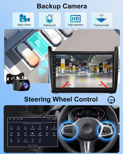 NHOPEEW 2G + 64G Android autoradio voor VW Polo 6R 2009-2017 - draadloze Carplay & Android Auto - 9 inch Android Stereo met WiFi EQ GPS Mirror Link FM RDS + AHD achteruitrijcamera en microfoon