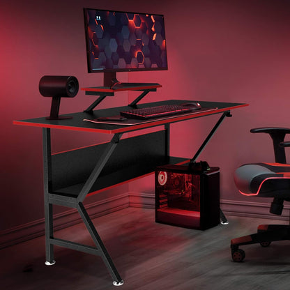 Lavievert Ergonomische Gaming Bureau K Vormige Home Office PC Computer Tafel Gamer Werkstation met Verstelbare Monitor Stand & Opslag Plank