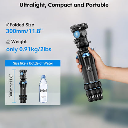 Mini Videostatief – Statief – Tafelstatief – Camerastatief – Reisstatief – Koolstofvezel – Nivelleringsbasis 15° – 360° Panorama Fluid Head