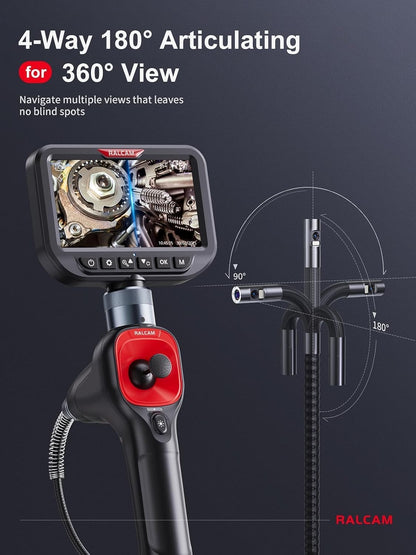Ralcam Endoscoopcamera met licht, endoscoopcamera met 360° beweegbare kop, 6,5 mm dual-sonde, 5 inch HD-display, inspectiecamera, IP67 waterdicht, buiscamera met 1,5 m halfharde kabel en 6 + 1 leds
