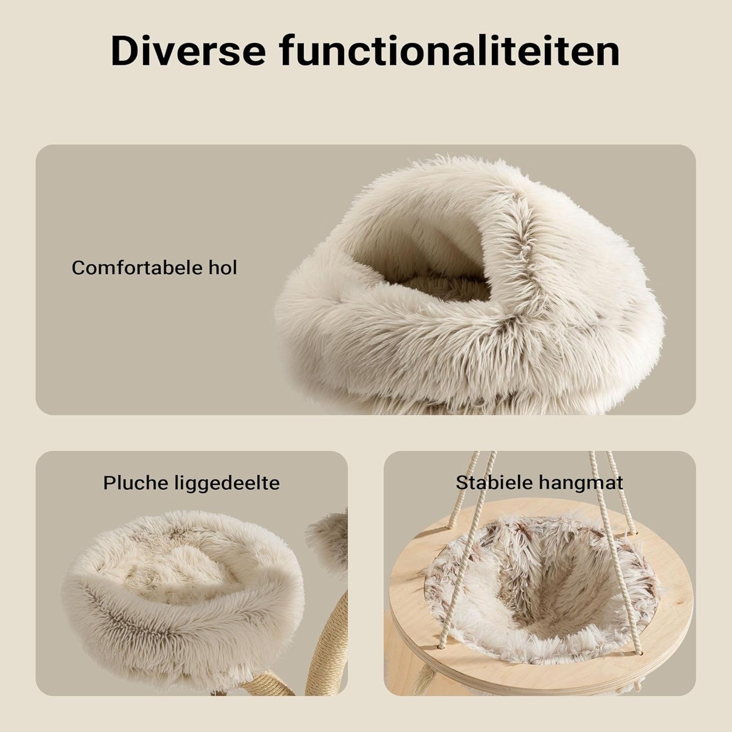 Krabpaal – Kattenboom – Krabmeubel – Klimpaal – Kattenmeubel – 130 cm Hoog – Sisal Met Pluche Ligvlakken