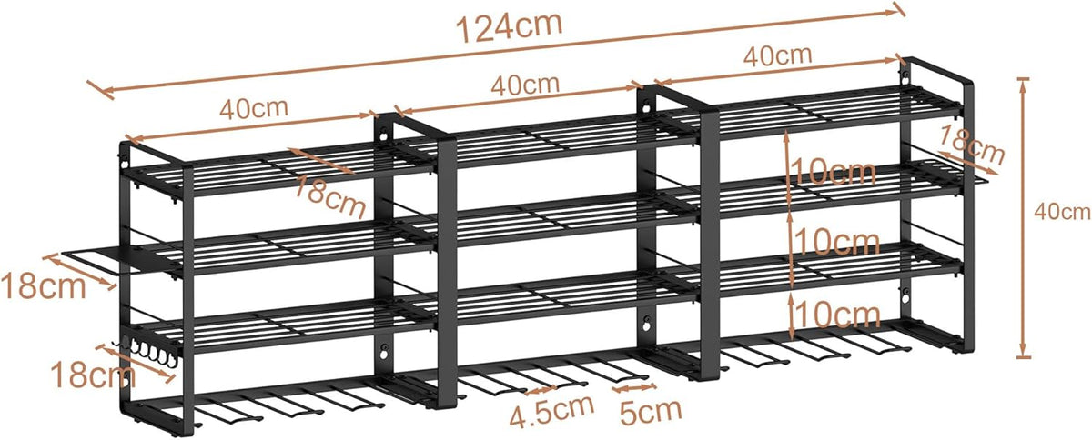 W-17 4-laags metalen heavy-duty garagegereedschap, werkplaatsschuur, organizer met 4 extra boorhouders (120 x 25 x 45 cm, 4 lagen)