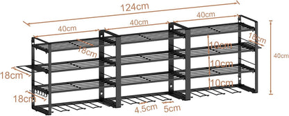 W-17 4-laags metalen heavy-duty garagegereedschap, werkplaatsschuur, organizer met 4 extra boorhouders (120 x 25 x 45 cm, 4 lagen)