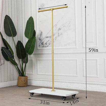 Kledingrek – Kapstok – Garderoberek – Ophangrek – Pijprek – Goudkleurig IJzeren Frame – 4 Rubberen Wielen
