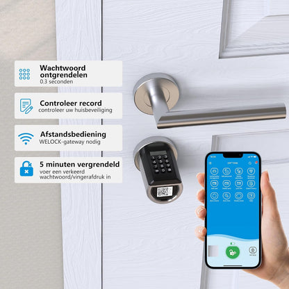 WELOCK Keyless Entry Deurslot, Elektronisch Combinatieslot,APP Besturing,Bluetooth Code-slot, Verstelbaar Deurslot IP65,geschikt voor deurdikte 50-100 mm, voor Appartementen, Kantoren, Hotels