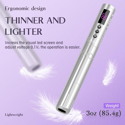 EZ Draadloze Tatoeage Machine - Permanente Makeup Tatoeage Pen Machine met 3 stuks Batterijvoeding voor Tatoeëerder en Tatoeage Beginner (LOLA AIR Zilver)