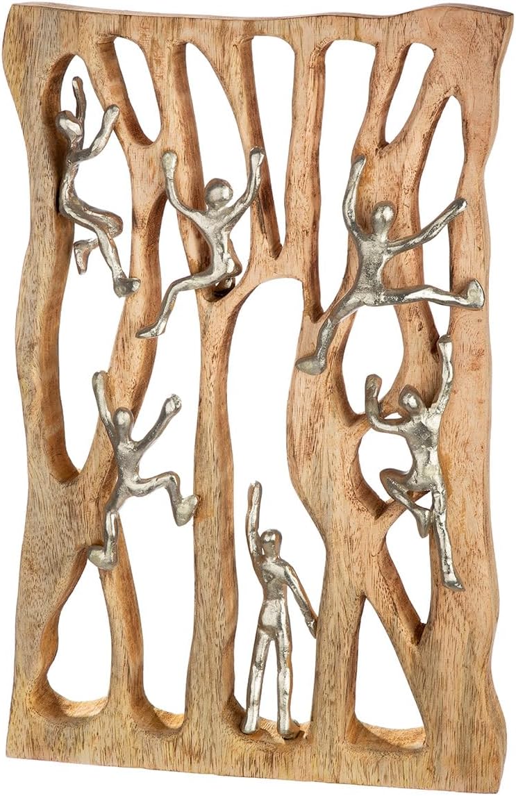 GILDE Wandobject Climbing Wall van mangohout - natuurlijke kleuren - rechthoekig - hoogte 43cm x breedte 26cm - klimmotief