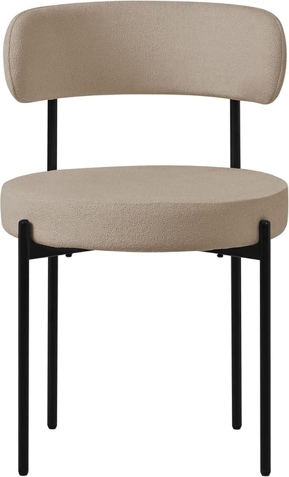 Eetkamerstoelen – Keukenstoelen – Woonkamerstoelen – Gestoffeerde Stoelen – Lounge Stoelen – Set van 2 – Zachte Teddystof Bekleding – Ergonomisch Met Zwart Metalen Frame