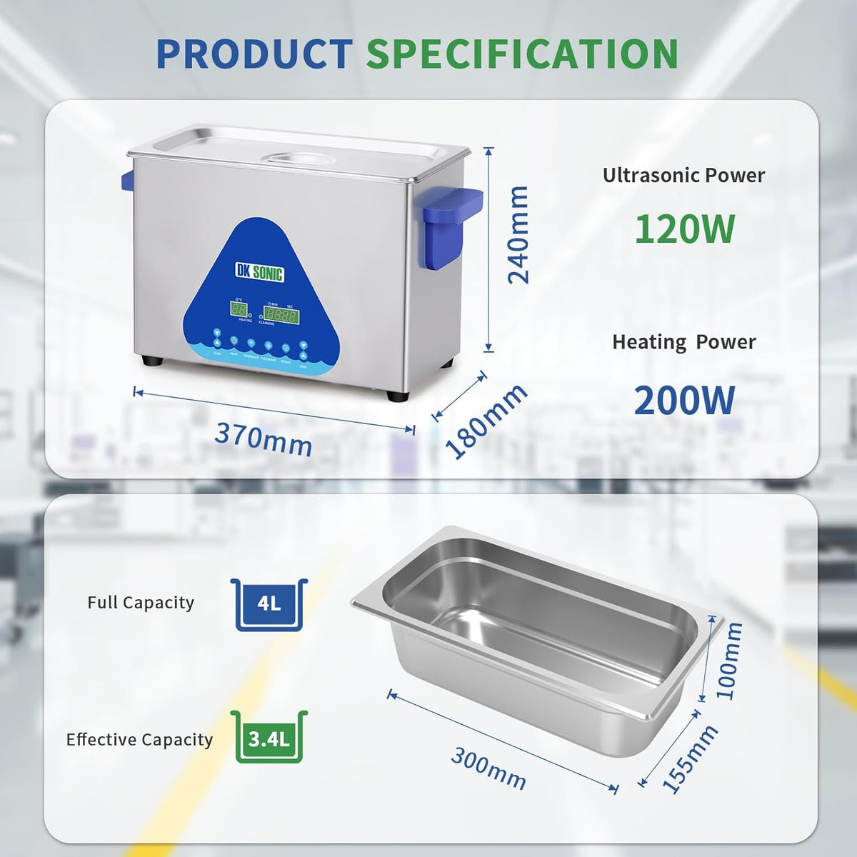 DK SONIC 4L 120W Ultrasoon Reiniger, Juweel Reiniger met Verwarming & Timer, Digitale Bediening voor Juweel, Brillen, Kettingen, Horloges (Inclusief Mandje)