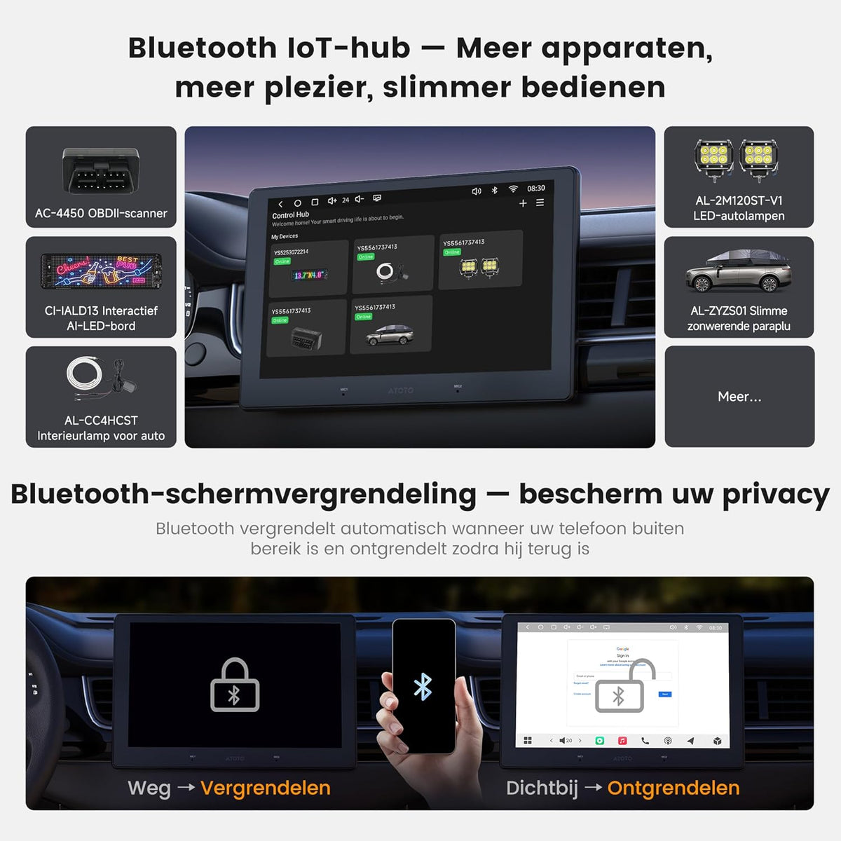 ATOTOZONE A7 Android Double Din Autoradio, 9" 4+64GB Octa‑Core, Draadloze CarPlay & Android Auto, Wi‑Fi/USB/BT, SCVC & LRV, Hi‑Fi  DSP met 4 V Pre‑Outs, AI Chat & GPS‑Tracking