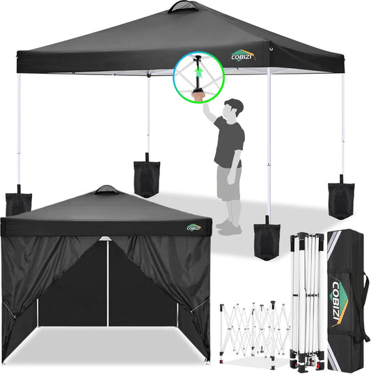 COBIZI Vouwpaviljoen, 3 x 3, paviljoen, 3 x 3, waterdicht, stabiel, winterbestendig, met 4 zijpanelen, 4 zandzakken en ventilatie, uv-bescherming 50+, pop-up paviljoen, opvouwbare partytent 3 x 3 m,