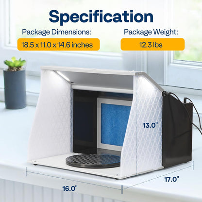 VIVOHOME Airbrush Verfspuitcabine met Dubbele Ventilatoren Draaitafel met 4 Led-lampjes en Filterslang Draagbare Airbrushcabine voor het Schilderen van Modelbouw