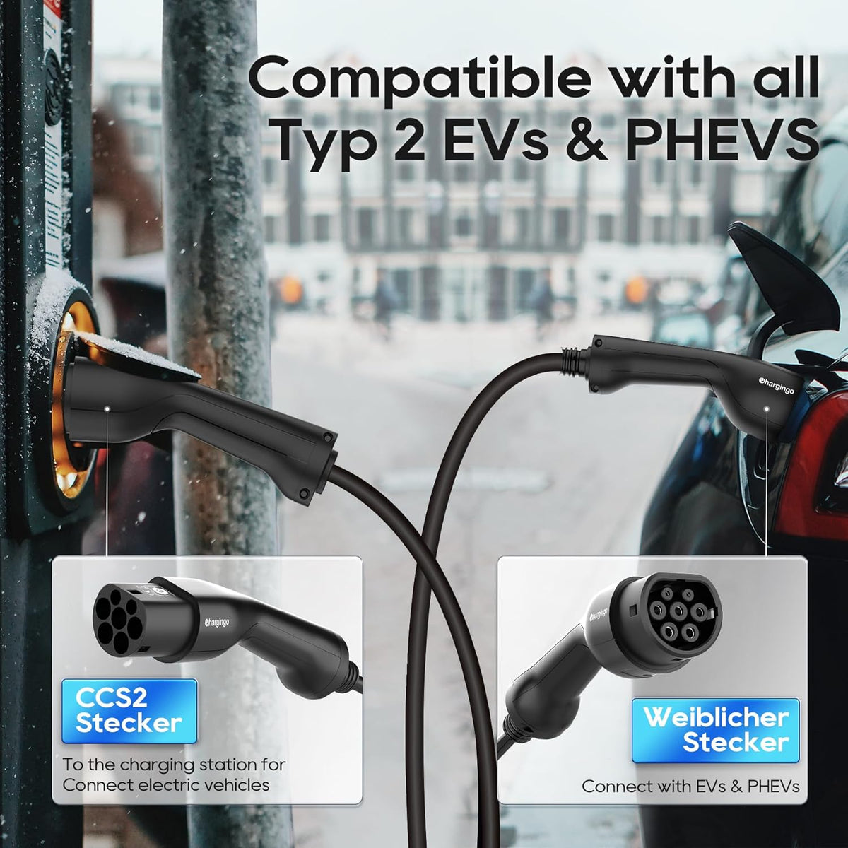 Type 2 Oplaadkabel – EV Laadkabel – Elektrische Auto Kabel – Snellader Kabel – PHEV Oplaadkabel – 22 kW 32 A 3-Fase – 5 Meter – IP65 Waterdicht – Inclusief Draagtas
