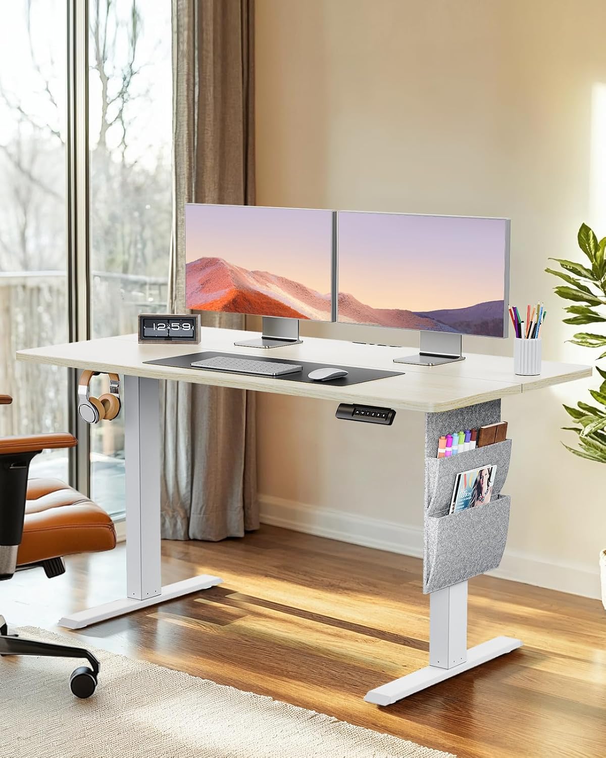 ErGear Stand Desk 120x60cm, Supports up to 80kg Height Adjustable Electric Standing Desk with Storage Bag, Sit-Stand Adjustable Desk with Backpack Hook and Memory Smart Panel for Home Office - QUORE