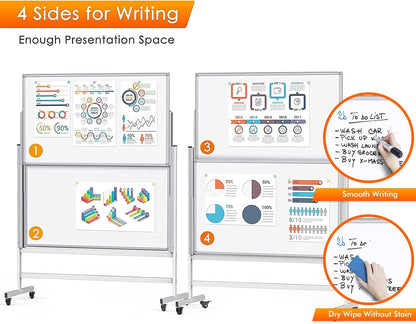 Whiteboard In hoogte verstelbaar, schildersezelstandaard wit bord op wielen mobiel dubbelzijdig magnetisch rollend wit bord glijdend whiteboard voor thuiskantoor klaslokaal