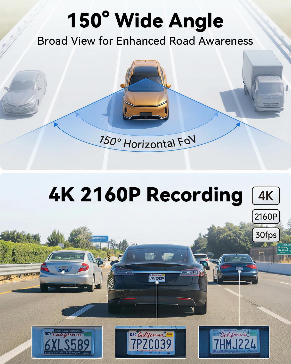 SIXWIN 4K dashcam, compatibel met Audi A4, A6, A3, A5, Q5, S4, S6, Q7, A8, S8, TT, A7, S5, Q3, S3, S7, RS3, RS5, RS6, e-tron, UHD 2160P wifi en app, autocamera, nachtzicht, G-sensor, loop-opname, 150°