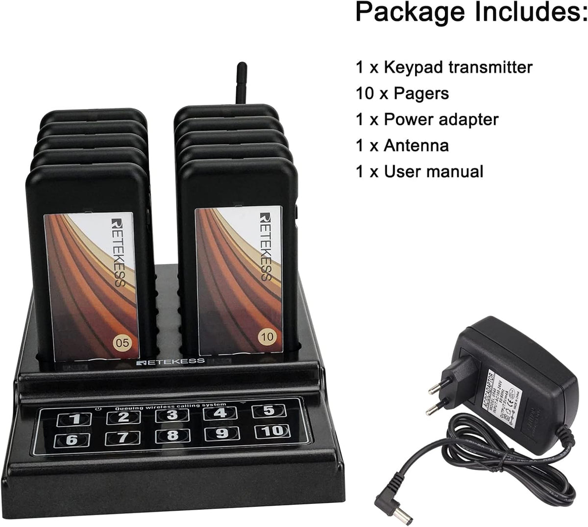 Retekess TD174 Oproepsysteem Pager, Pager Systeem, 300M, 3 Belmodi, Oplaadindicator, Pieper, Semafoonsysteem voor Restaurant, Hotel, Bars