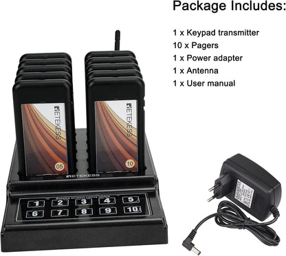 Retekess TD174 Oproepsysteem Pager, Pager Systeem, 300M, 3 Belmodi, Oplaadindicator, Pieper, Semafoonsysteem voor Restaurant, Hotel, Bars
