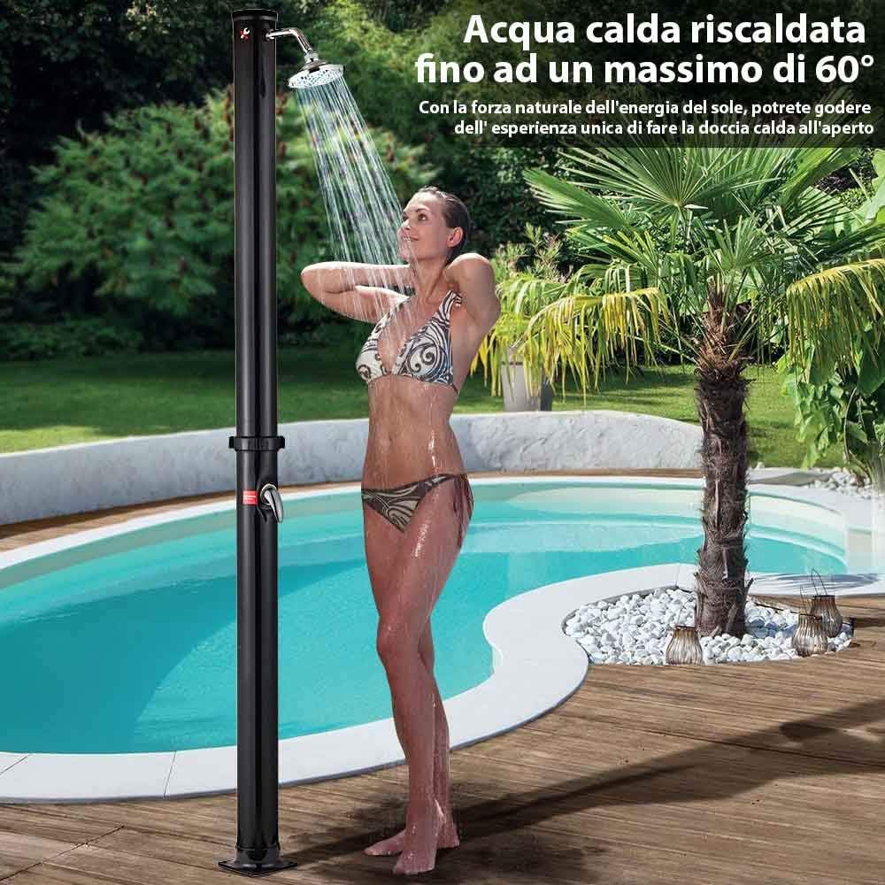 BAKAJI Douche op zonne-energie voor tuin, zwembad, outdoor, camping, 20 l, met verstelbare douchekop, warmwatermixer, aansluiting voor de tuin, afmetingen 220 x 16,5 x 16,5 cm