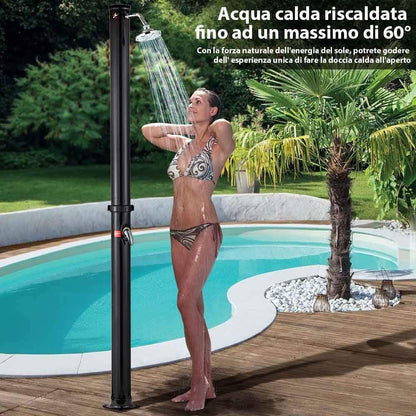 BAKAJI Douche op zonne-energie voor tuin, zwembad, outdoor, camping, 20 l, met verstelbare douchekop, warmwatermixer, aansluiting voor de tuin, afmetingen 220 x 16,5 x 16,5 cm
