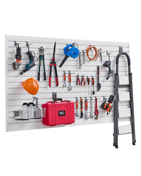 VEVOR Gereedschapswand, 1225 x 2450 x 20 mm, pvc-garagelamellenwand, witte wandorganizer, 136 kg per plaat, lamellenwandpaneel met koppelingsstructuur en doe-het-zelfgesneden, geschikt voor opslag en