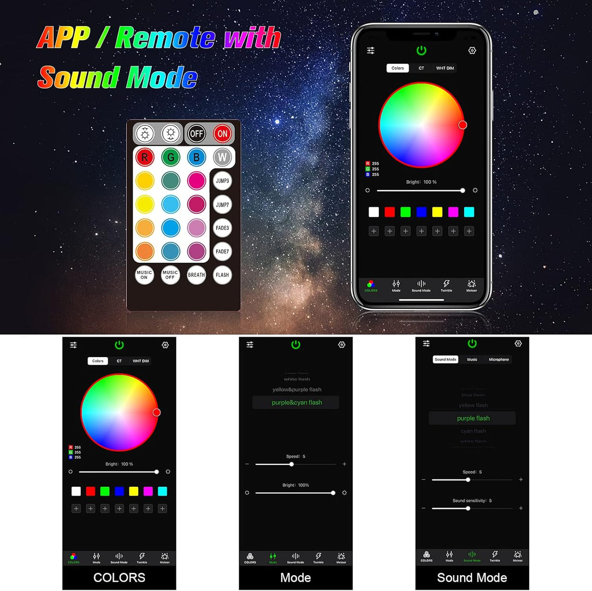 CHINLY Bluetooth 16W RGBW LED Fiber Optic Star plafondlampen kit app/afstandsbediening 550 stuks x 0,75 mm x 4 m glasvezel voor thuis / auto