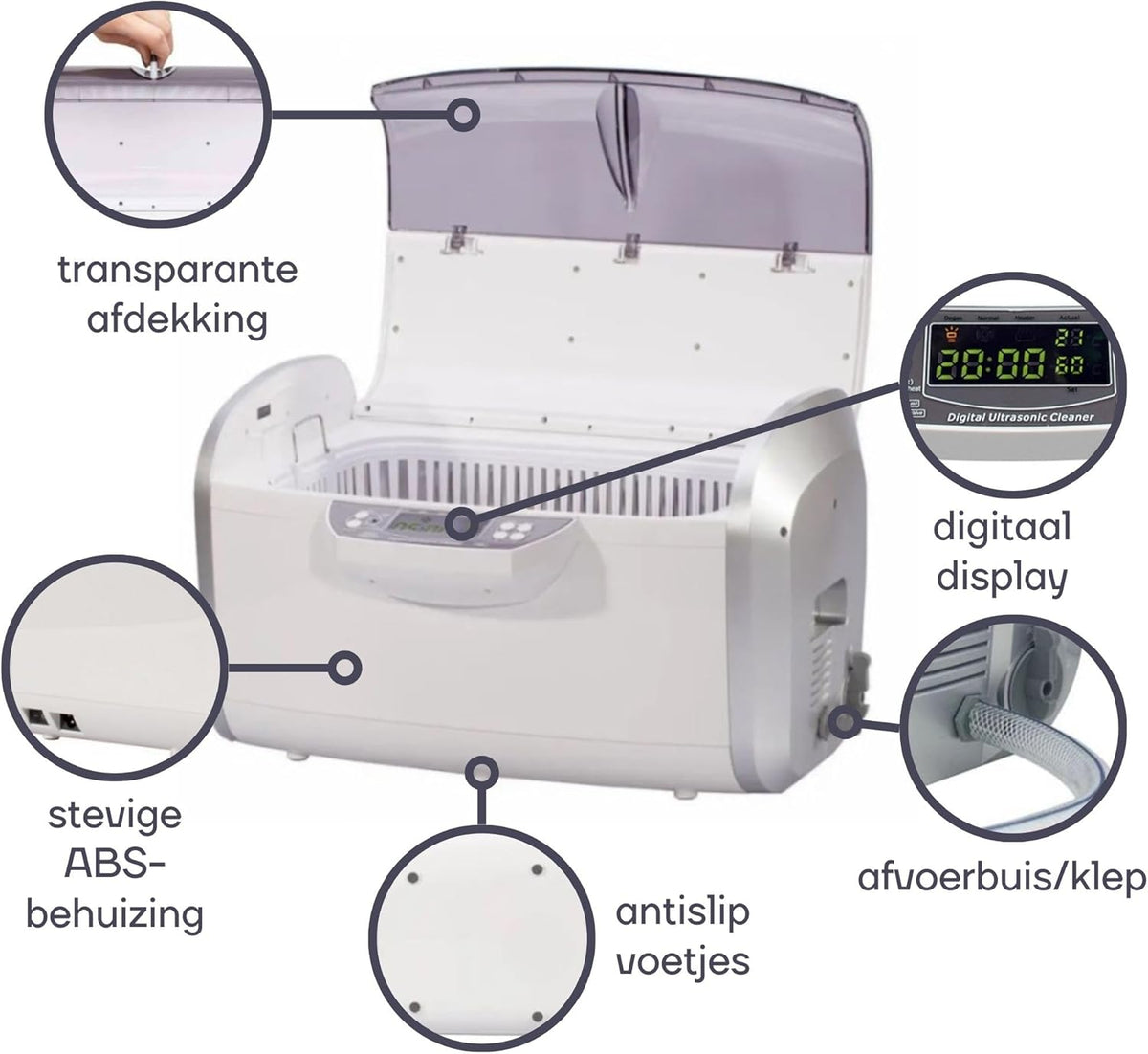 Ultrasoonreiniger – Ultrasone Reinigingsapparaat – Brillenreiniger – Sieradenreiniger – Gebitsreiniger – 6 Liter Capaciteit – Ontgassingsfunctie & Instelbare Timer en Temperatuur