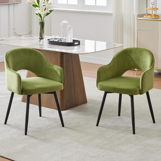 Draaistoelen Eetkamerstoelen – Keukenstoelen – Fluwelen Stoelen – Swivel Stoelen – Set van 2 – Zachte Fluwelen Bekleding – 360° Draaibaar Met Armleuning - QUORE