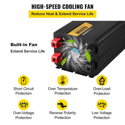 Gemodificeerde Sinusgolf Omvormer – Spanningsomvormer, Auto-Omvormer, Stroomomvormer, Converter – 12V DC Naar 230V AC – 6000 W, Lcd-Display En Afstandsbediening
