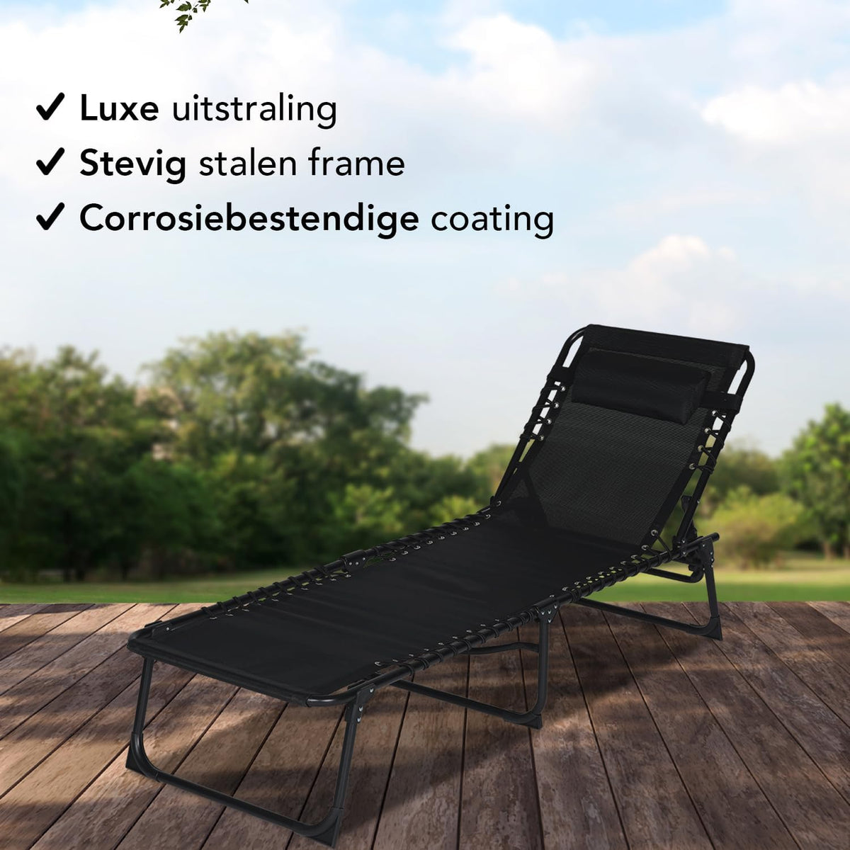 Brixy Sunbeds (set of 2) - Foldable - Includes Pillow - Sun beds - Sun loungers - Adjustable - Garden - Weatherproof - Anthracite - QUORE