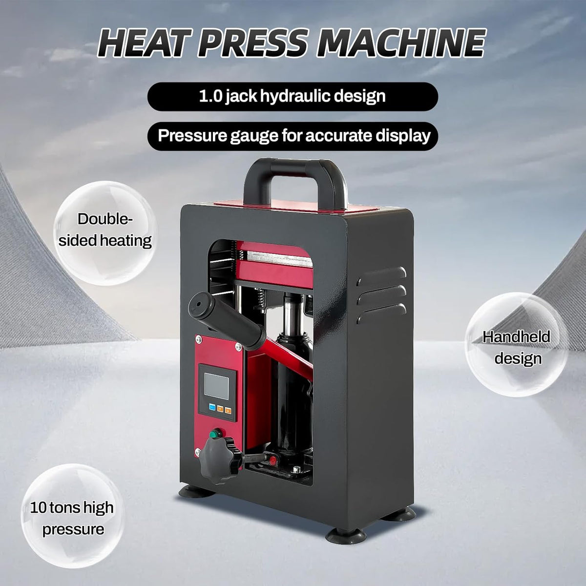 Handmatige hydraulische hittepersmachine, 5T handmatige hydraulische warmtepers warmtepers machine dubbele verwarming plaat colofonium extractiemachine (rood)