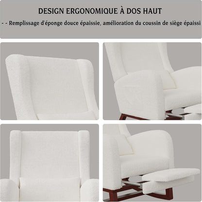 Schommelstoel – Relaxstoel – Wiegstoel – Leesstoel – Borstvoedingsstoel – Sherpa Offwhite Stof – Ergonomische Rugondersteuning met Voetenbank