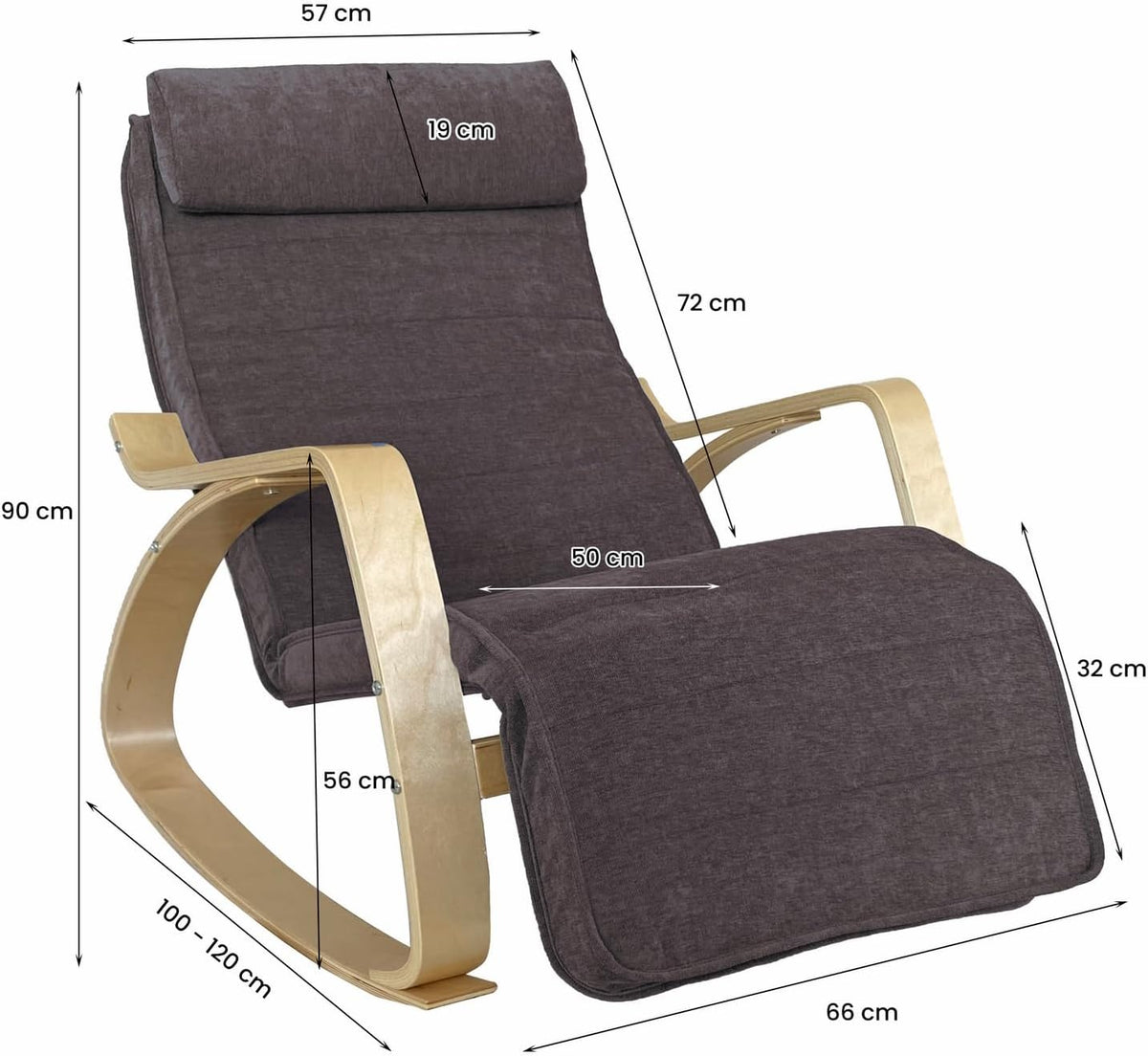 WeHome Swing Amor Schommelstoel met armleuningen van hout, Rocking Chair, schommelstoel met verstelbare voetensteun, woonkamerstoel, slaapkamerstoel (stof, donkergrijs)