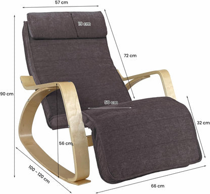 WeHome Swing Amor Schommelstoel met armleuningen van hout, Rocking Chair, schommelstoel met verstelbare voetensteun, woonkamerstoel, slaapkamerstoel (stof, donkergrijs)